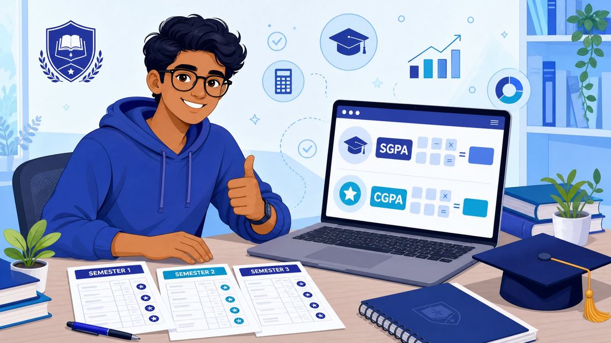 Student using the CGPA to Percent calculator to convert semester results into CGPA